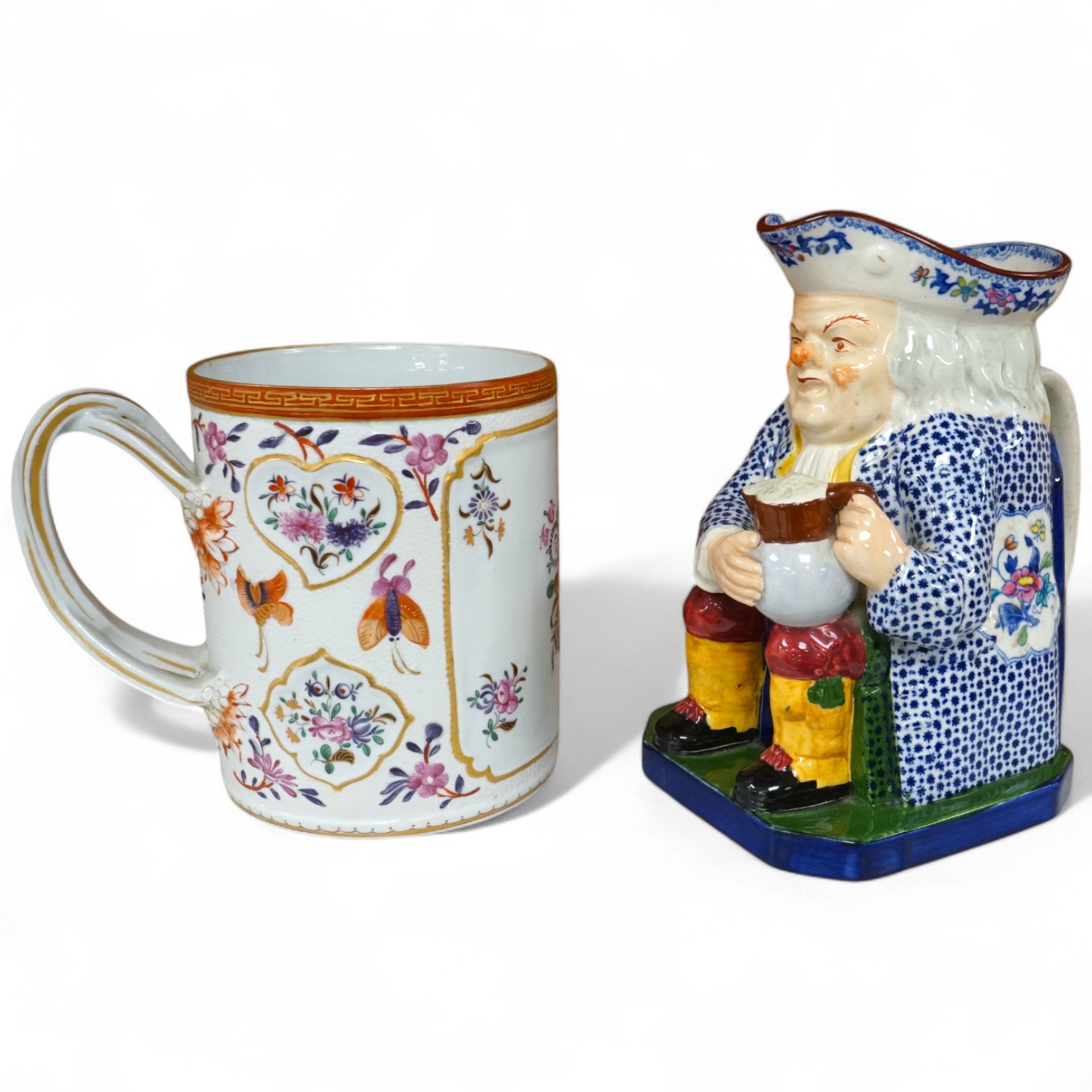 A Samson, Paris mug in Chinese export style and a Copeland Spode toby jug, Samson mug 14.5cm high.